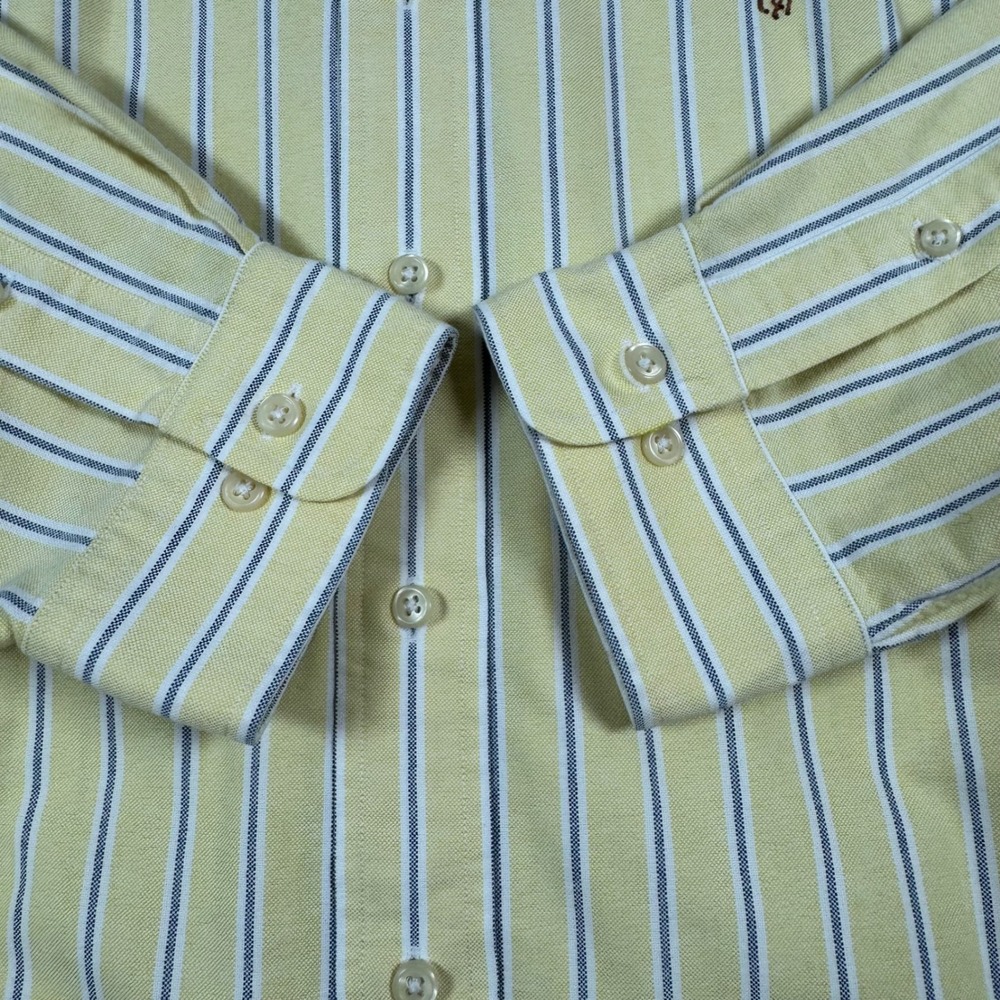 Ralph Lauren Button Shirt 17 34/35 Yellow Stripe Classic Fit Oxford Flesh Pony - Picture 8 of 16
